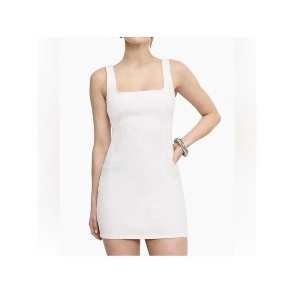 Good American Denim Mini Dress Cloud White Square Neck GFD422WD 1XL NEW